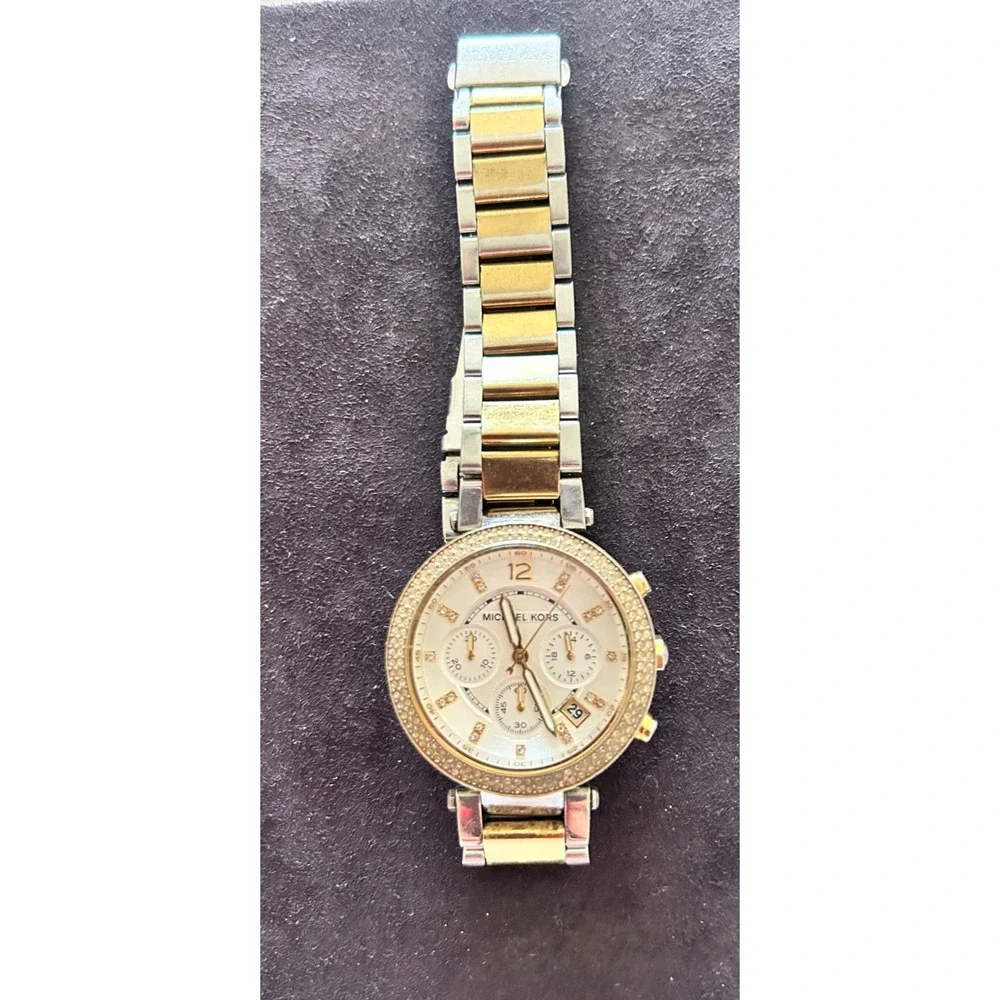 Michael Kors Parker Two-Tone Chronograph Watch MK5626 Crystal Bezel Read